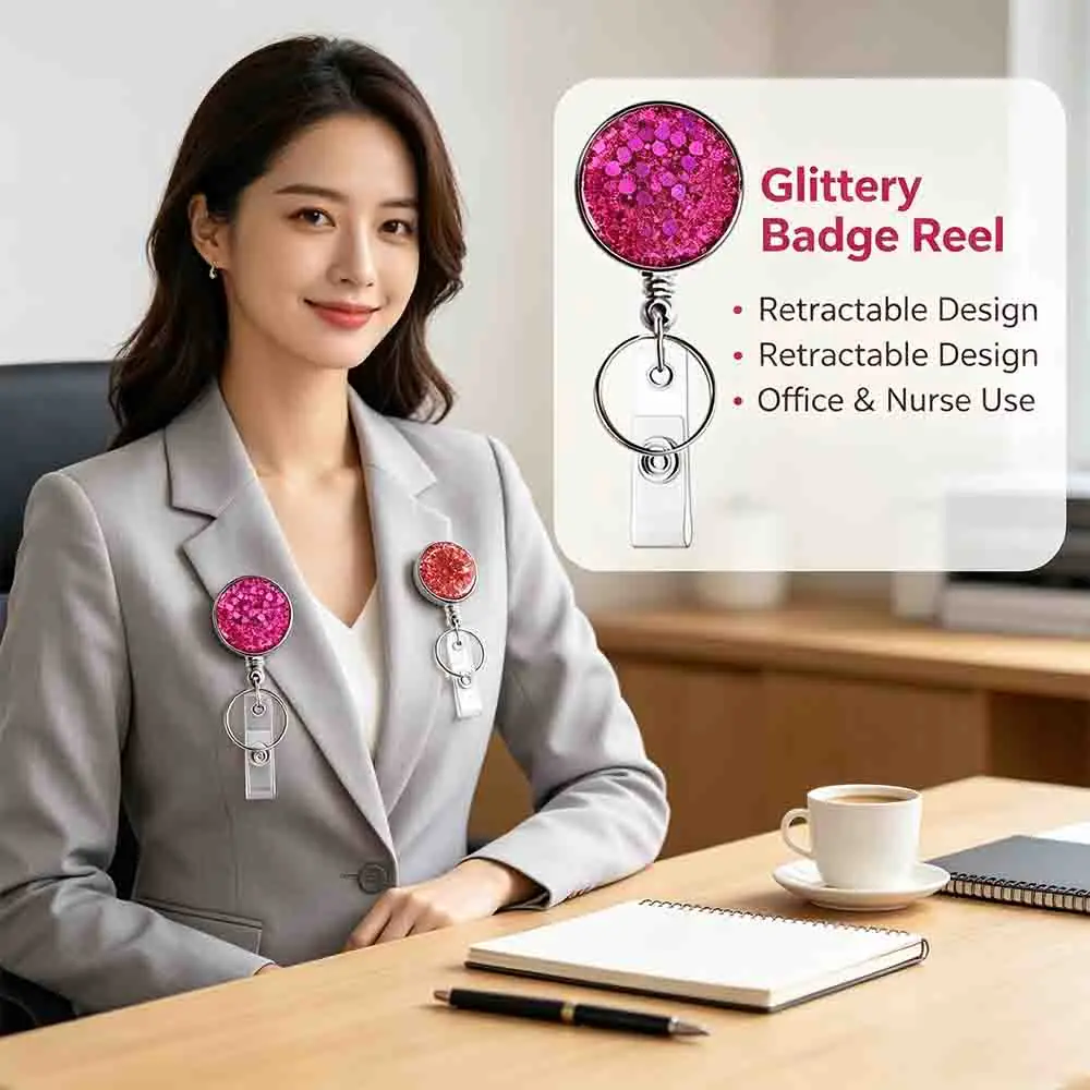 

Badge Reel Bling Hospital Supplies Retractable Sparkly Nurse Name Tag Clip Resin ID Card Holder Staff Round Glitter Badge Clip