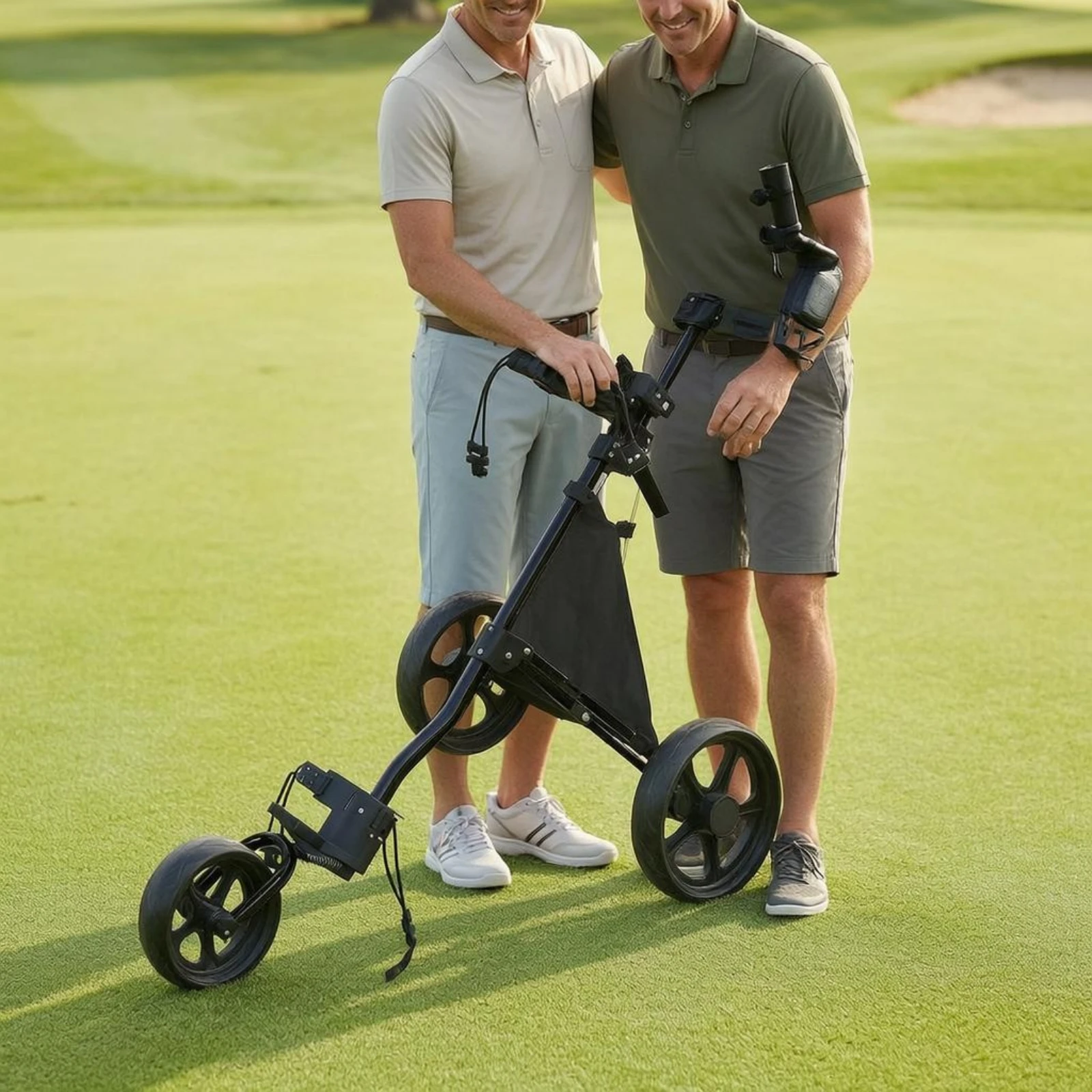 

Three-Wheel Golf Push Trolley TPR Grip 3-Wheel Golf Push Trolley Sports Gear Built-in Storage Spoked Wheels