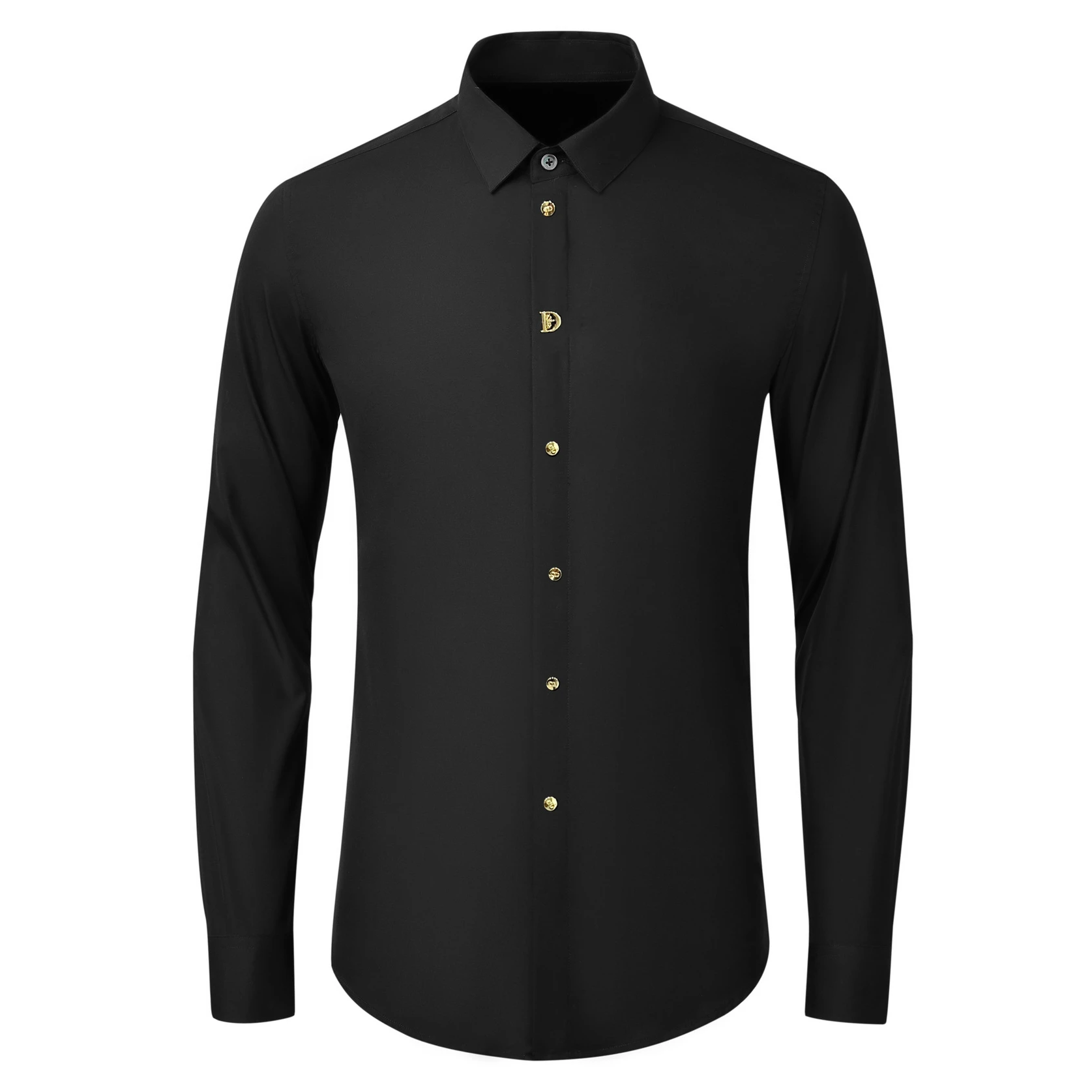 

Brand Letter Rivet Decoration Men's Shirt Long Sleeved Slim Fit Cotton Casual Business Dress Shirts Social Banquet Party Tops