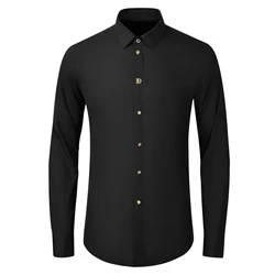 Brand Letter Rivet Decoration Men's Shirt Long Sleeved Slim Fit Cotton Casual Business Dress Shirts Social Banquet Party Tops