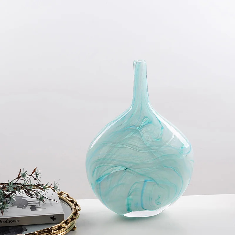 Ice kind light luxury high-end sense wabi sandy wind high-end glazed vase, crystal thickened glass art flower ware