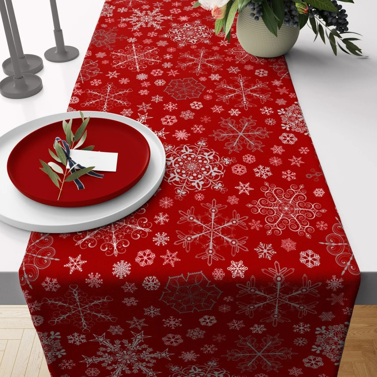 Plaid Snowflake Table Runner: Red and Green Christmas Decor