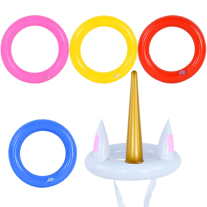 Birthday Party Kids Gift Funny Inflatable Unicorn Horn Hat Ring Toss Unicorn Theme Party Wedding Festival Outdoor Inflated Toys