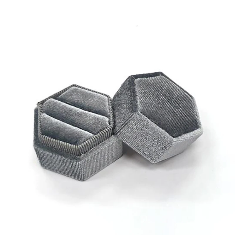 Hexagon Velvet Ring Box with Detachable Lid Jewelry Case Earring Holder Pendant Storage Box Simple Fashion Jewelry Packaging