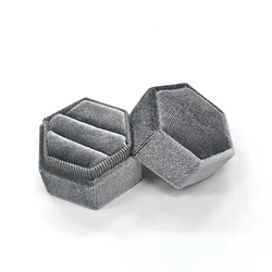 Hexagon Velvet Ring Box with Detachable Lid Jewelry Case Earring Holder Pendant Storage Box Simple Fashion Jewelry Packaging