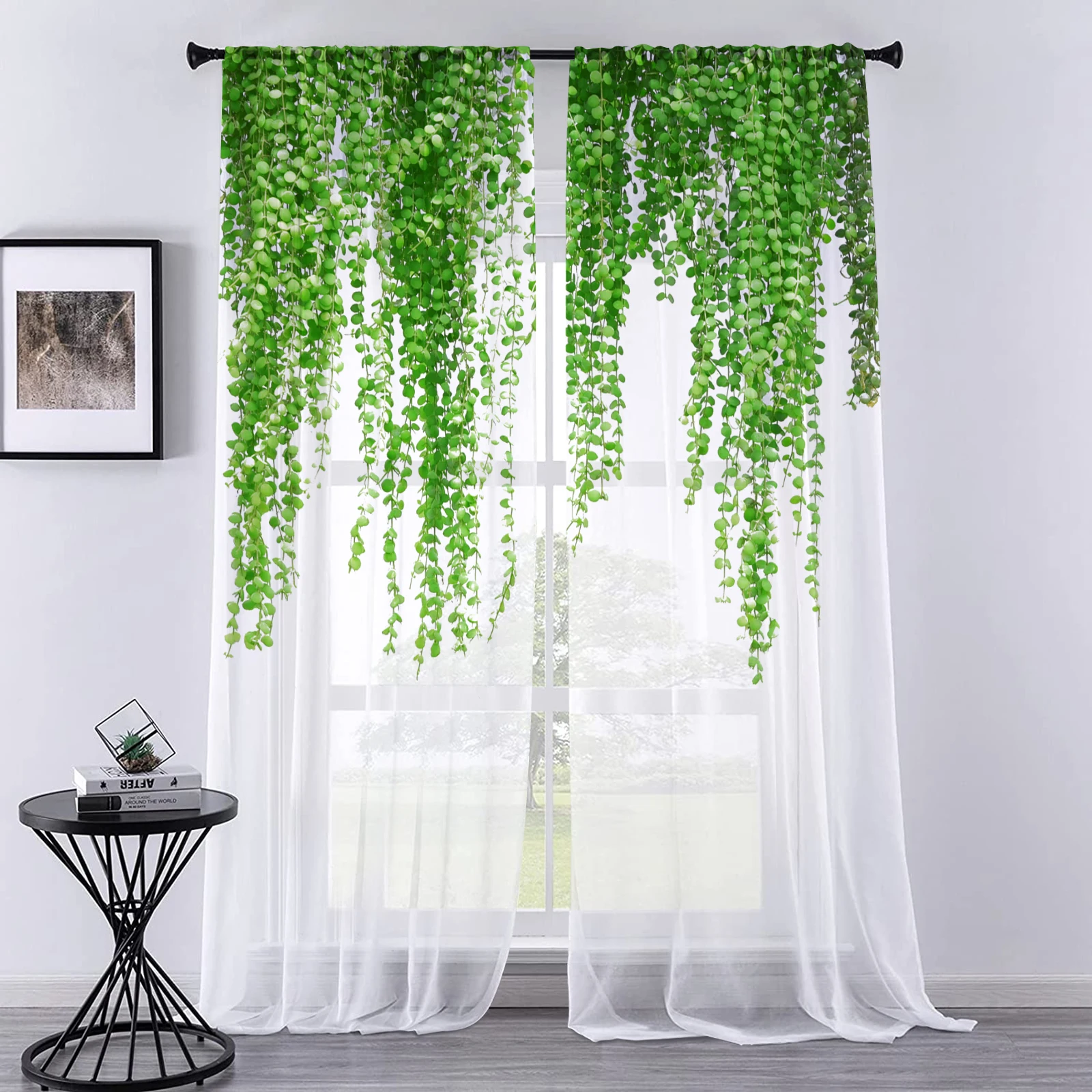 Watercolor Floral Nordic Leaves Sheer Voile Curtain For Living Room Bedroom Kitchen Window Transparent Chiffon Tulle Curtains