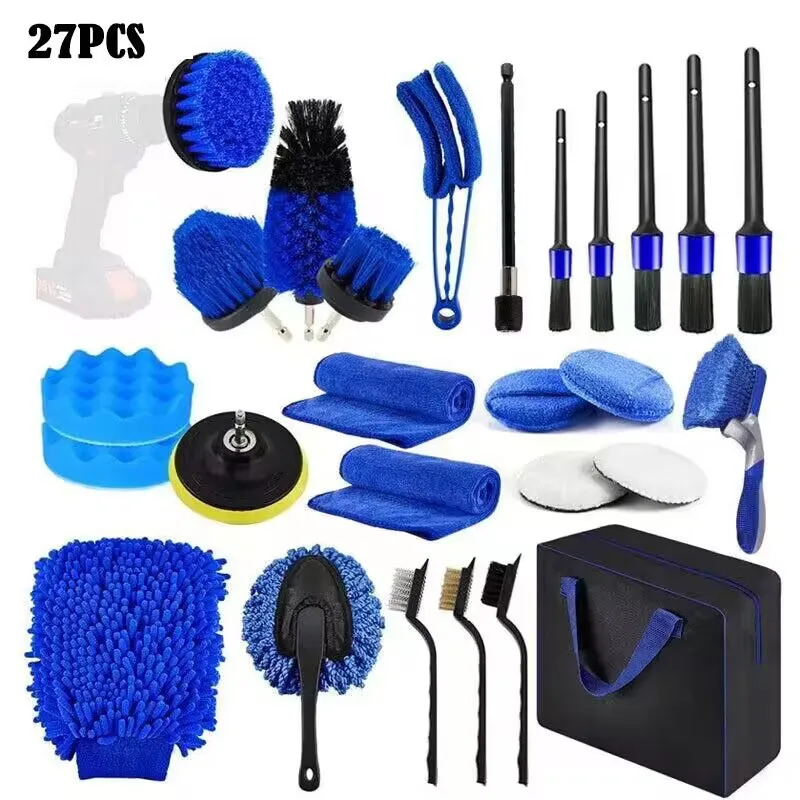 27 Piece Car Wash Cleaning Brush Set With Bag Crevice Cleaning Gloves Polishing Pad Towel