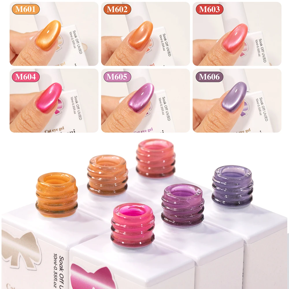 Vendeeni 6 Farben/Set Traumhafter Kristall-Katzenaugen-Gel-Nagellack Magnetische Glasperlen Rosa Lila UV-LED-Gel-Lack mit Display – Detail 4