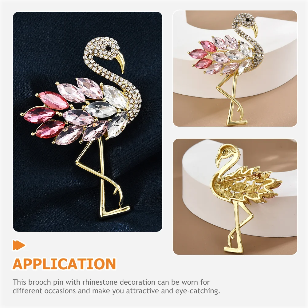 Brooch Pin Aesthetic Crystal Women Brooches for Clothing Flamingo Rhinestone Backpacks Scarf Vintage Decor