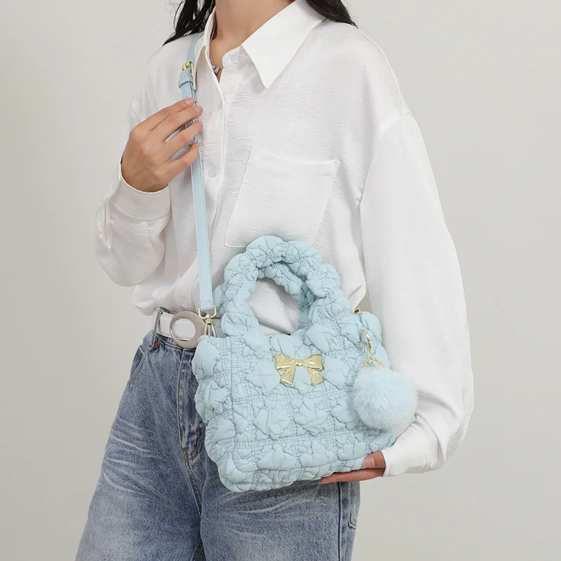 Sac à Main Matelassé en Nylon et Coton pour Femme, Petit Fourre-Tout Doux, Décontracté, à Bandoulière, Tendance 2024