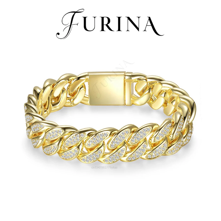 

Furina 18K Plated 5A Zircon Cuban Bracelet Couple Style Jewelry For Girlfriends Man Lovers Christmas Valentine Birthday Gifts