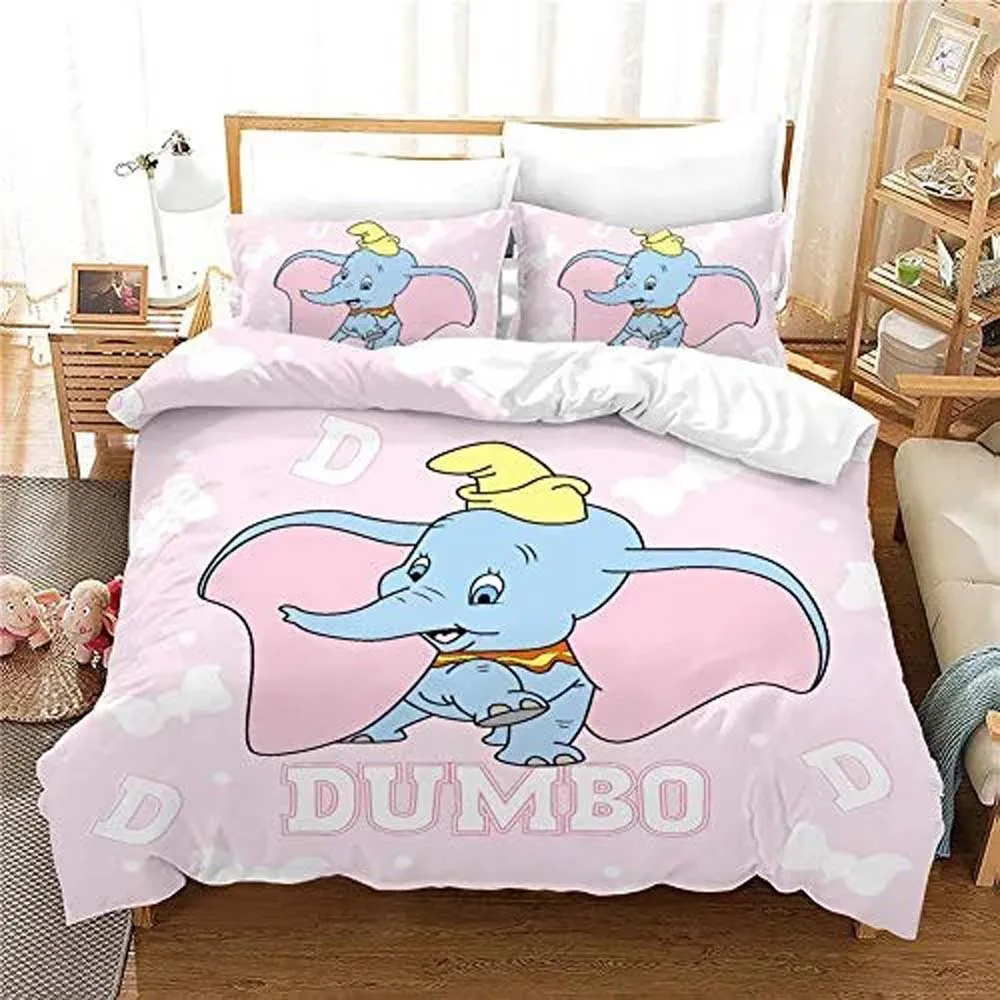 Disney Dumbo Flying Bedding Sets for Children,Bed Linen Boys Girls Pink Minnie Duvet Cover Pillowcases Cotton/Renforcé