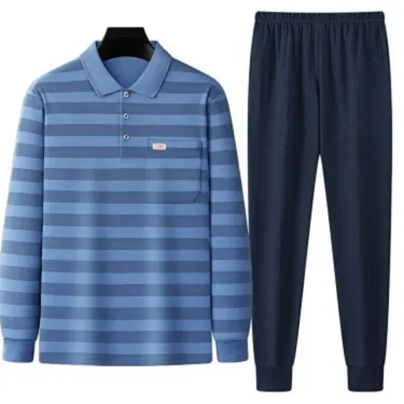 Camisa Polo de Manga Larga con Bolsillos y Solapas a Rayas para Hombre, Conjunto Informal Holgado para Uso Diario, Ropa para Hombres de Mediana Edad