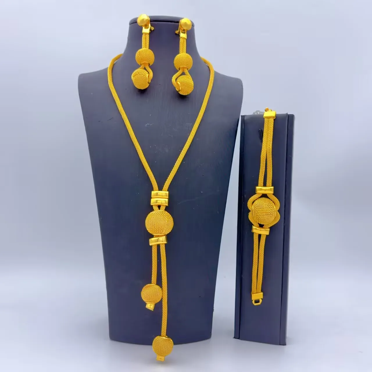 Indian Gold Plated Jewelry Set For Women Dubai African Bead Necklace Earrings Nigeria Bridal Wedding Party Gift Jewellery