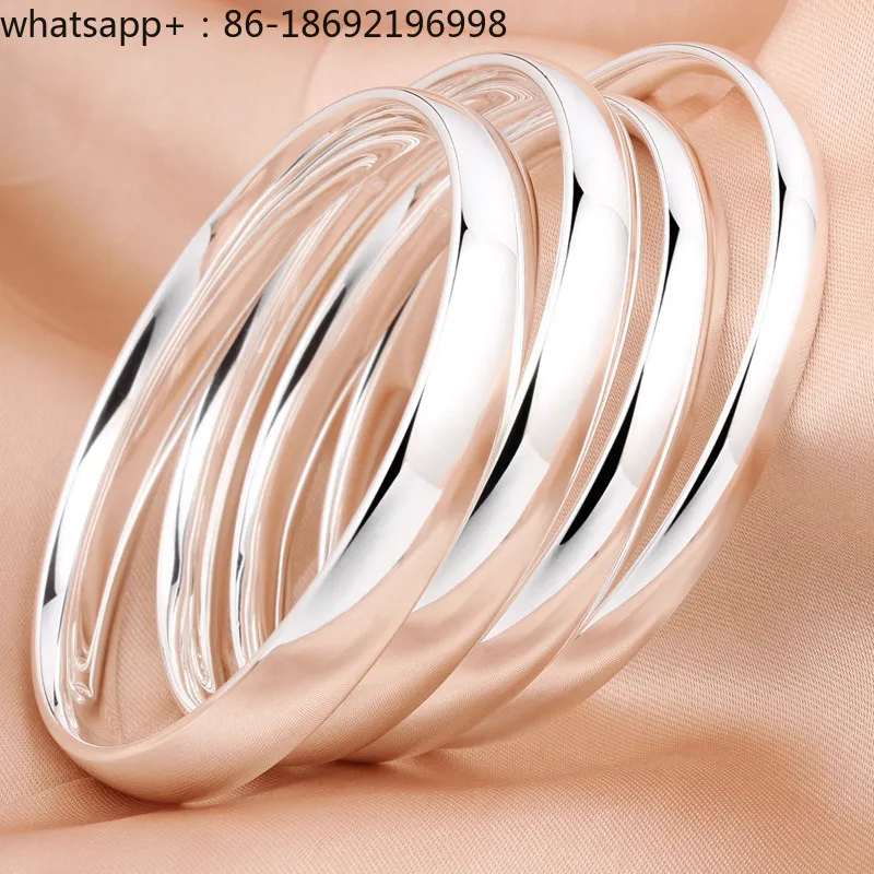 Giffany Glossy Silver Bracelet 9999 Sterling Silver Women's Simple Closed Solid Plain Ring Flat Bar Young Silver Bracelet