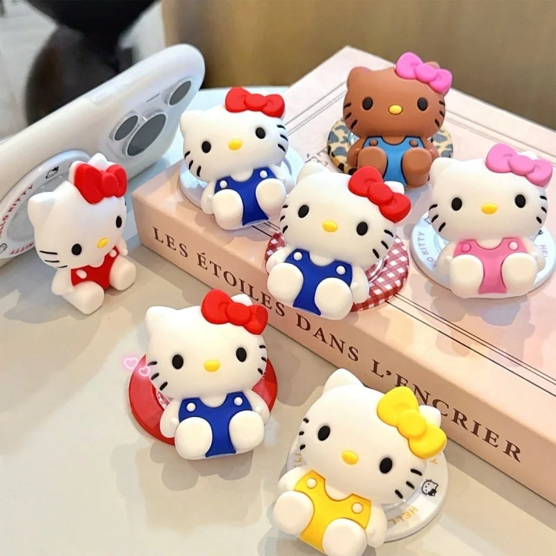 

Kawaii HelloKitty мультяшный порошок с леопардовым принтом, черный магнитный кронштейн для мобильного телефона, модный милый декоративный аксессуар, аксессуары для подарков
