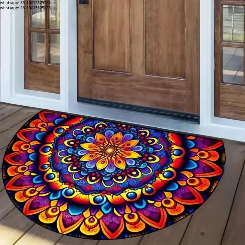 Non Slip Half Round Doormat Flower Floral Absorbent Welcome Rugs Washable Door Mat Entrance Mat Indoor Outdoor