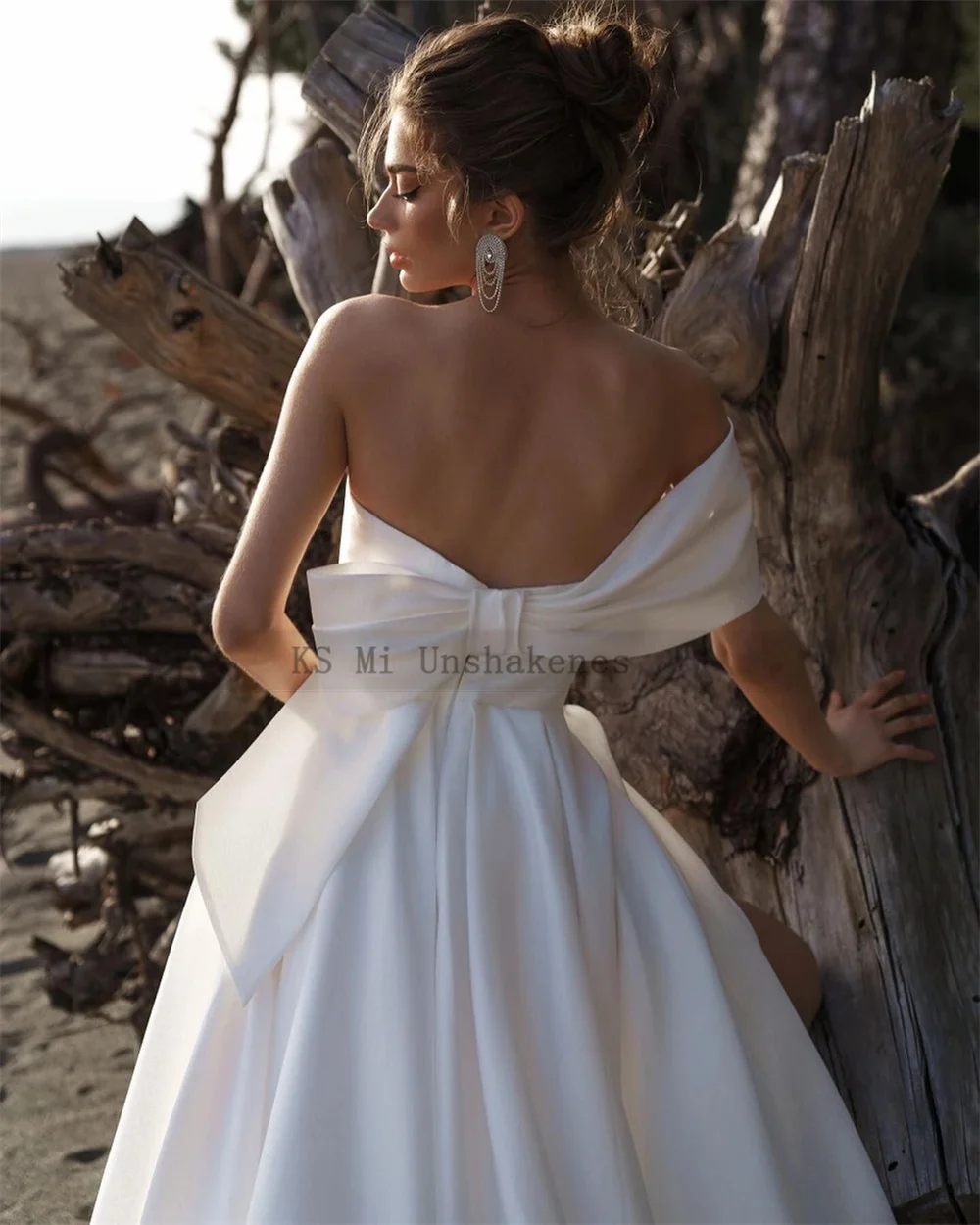 Sexy Beach Wedding Dresses Women Split Side One Shoulder Bride Dress 2023 Satin Wedding Gowns Summer Pleated Robe de Mariage