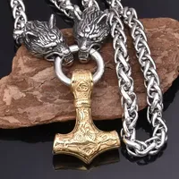 Viking Wolf Head Thor's Hammer Pendant Necklace Men's Retro Dominant Jewelry Accessories Chinese Brand AE Stock Origin