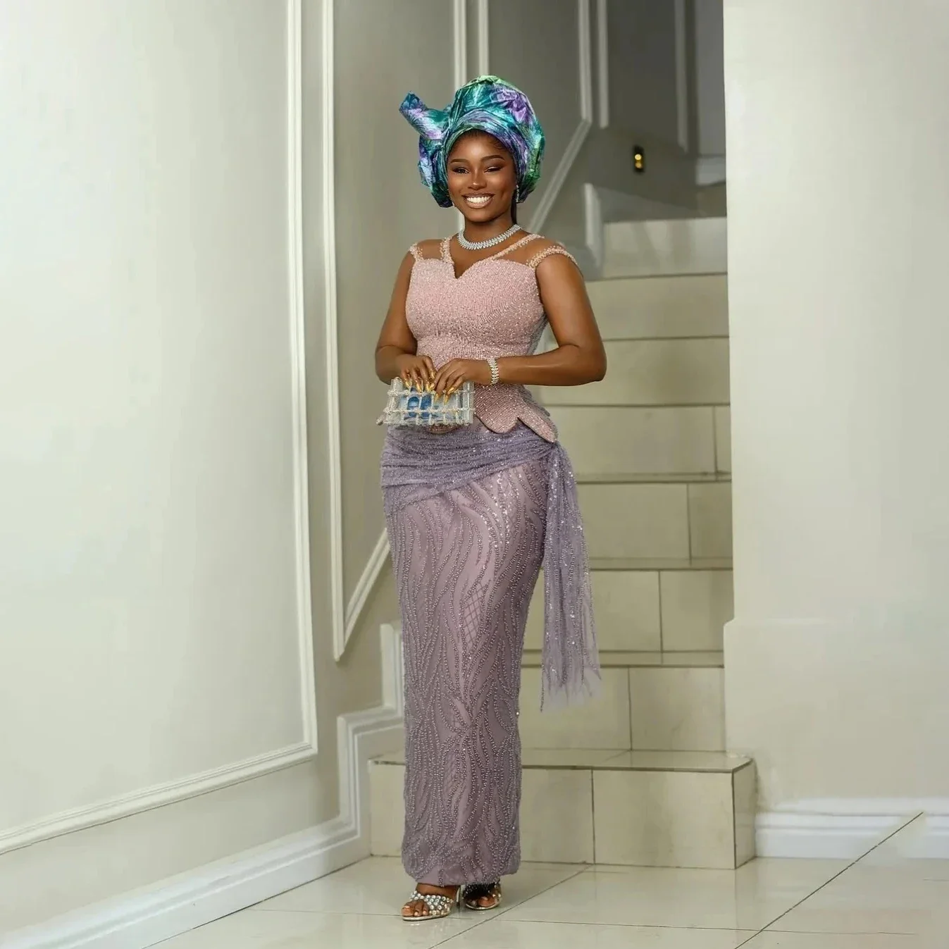 فستان سهرة فاخر من Aso Ebi بحورية البحر من الدانتيل والخرز الكريستالي للحفلات المسائية مثير برقبة على شكل حرف V بدون أكمام مناسبة رسمية فستان سهرة مخصص #1