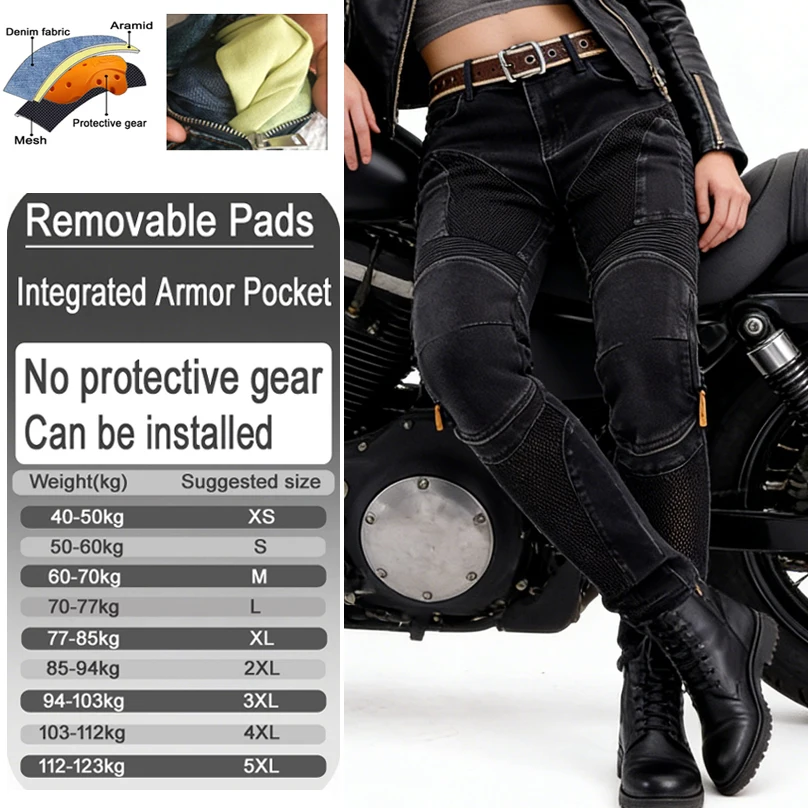 Kevlar motorcycle women mesh denim summer riding pants abrasion resistant windproof with armor pockets armor not included