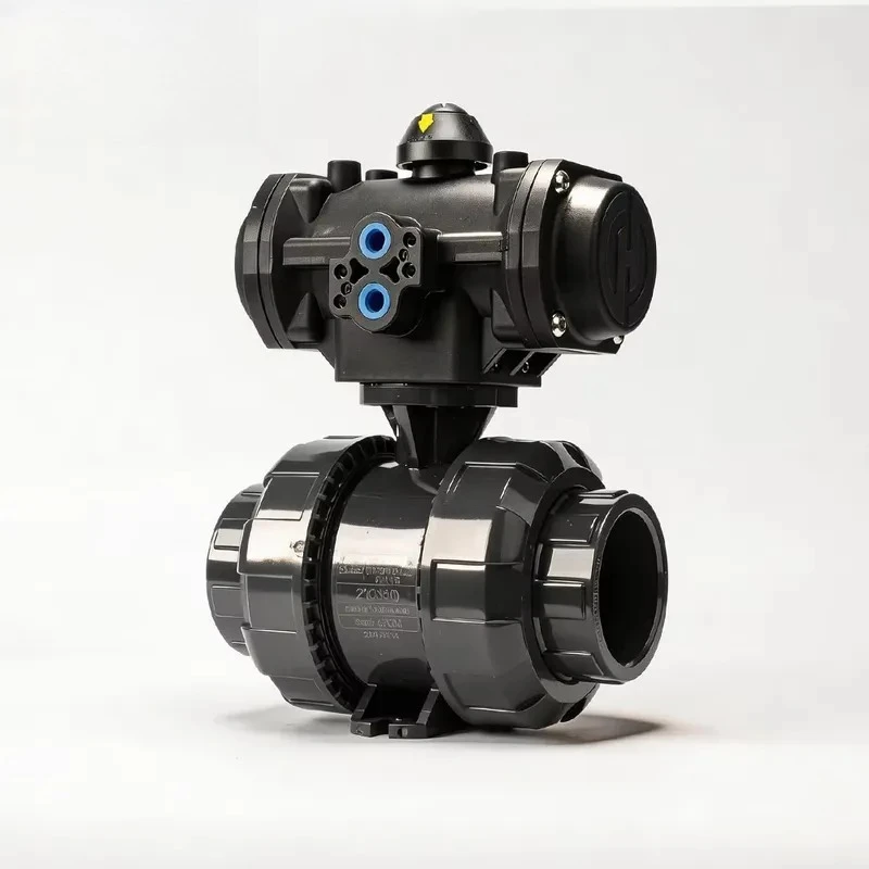 Corrosion-Resistant Pneumatic UPVC Ball Valve True Union Connection for Sulfuric/Nitric/Hydrofluoric Acid 40% Increased