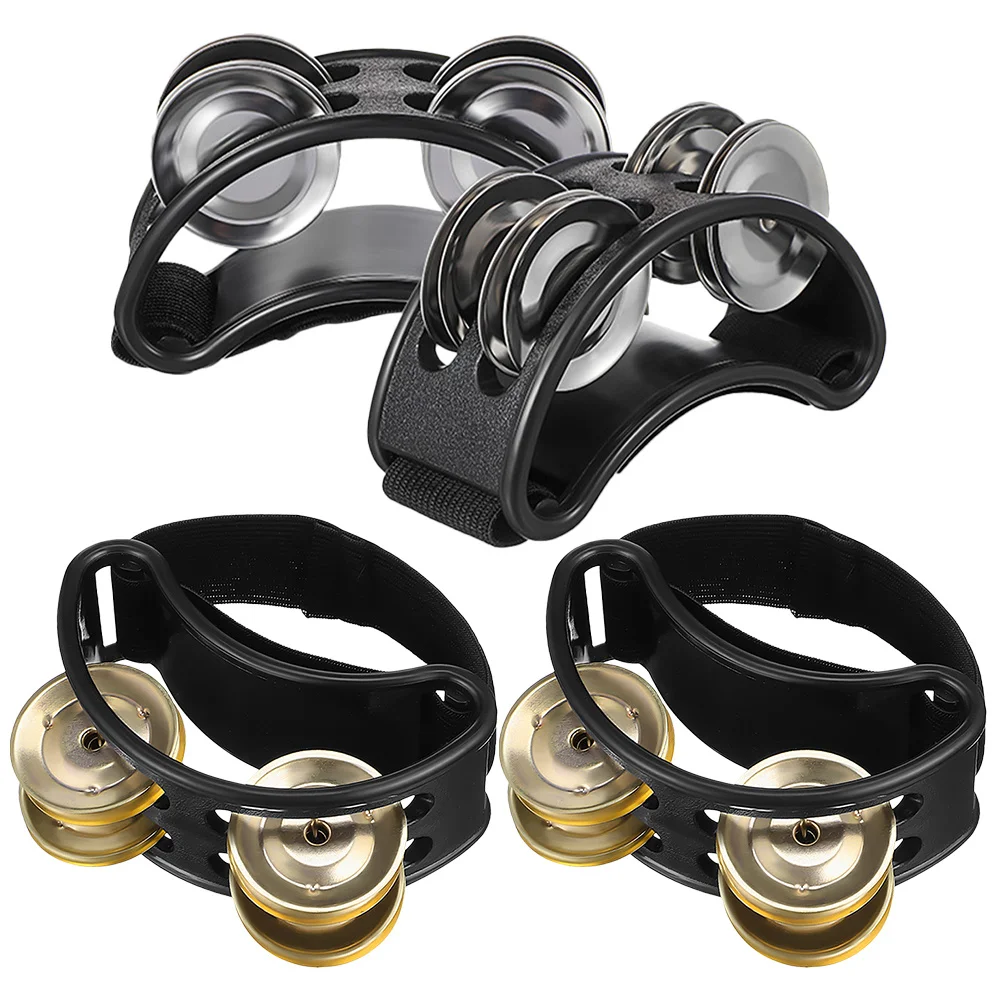 

4pcs Double Row Foot Tambourine Percussion Instrument Metal Jingle Bells Rhythm Shaker For Adults Performances Travel Musicians
