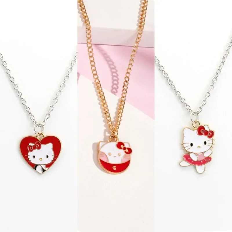 Sanrio Hello Kitty Q Figural Necklace Anime Figures Cartoon Alloyed Necklace Anime Merchandise Decoration Children Birthday Gift