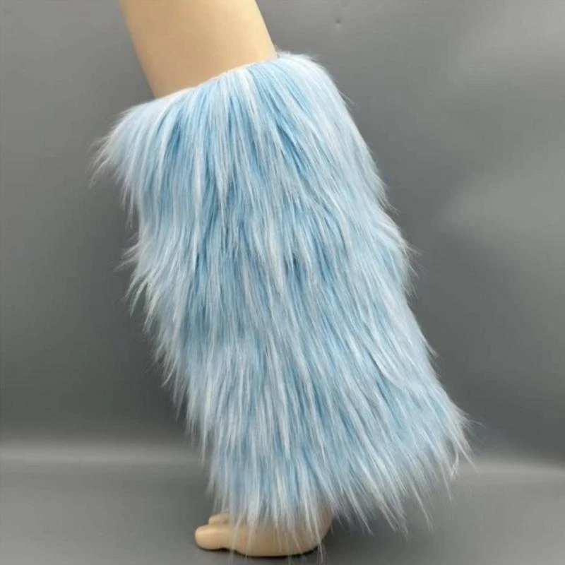 Y2K فراء صناعي لتدفئة الساق للنساء شتاء دافئ فراء للأحذية طويلة الرقبة، مريح، عيد الميلاد، الهالوين، الحفلات، زي تنكري 15UB