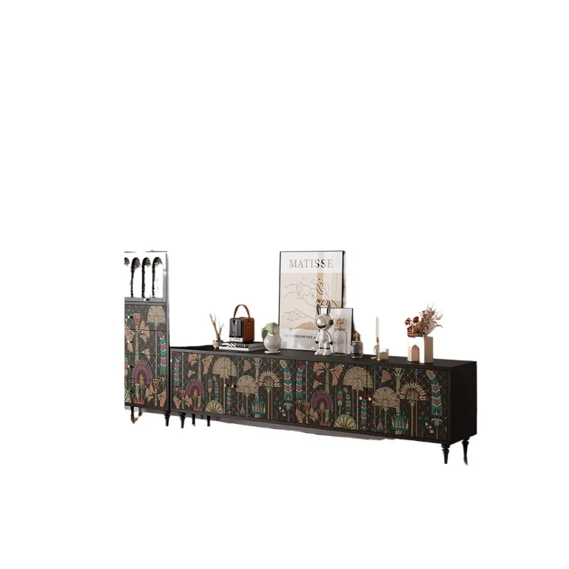 French retro TV cabinet, home living room, American high-end, medieval solid wood storage cabinet