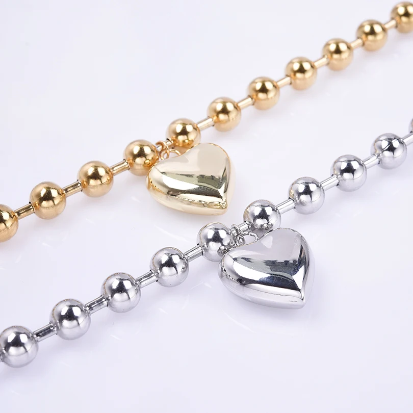 100% الفولاذ المقاوم للصدأ القلب قلادة قلادة للنساء اكسسوارات فتاة الخرز سلسلة القلائد خمر موضة Kpop مجوهرات المختنق #3