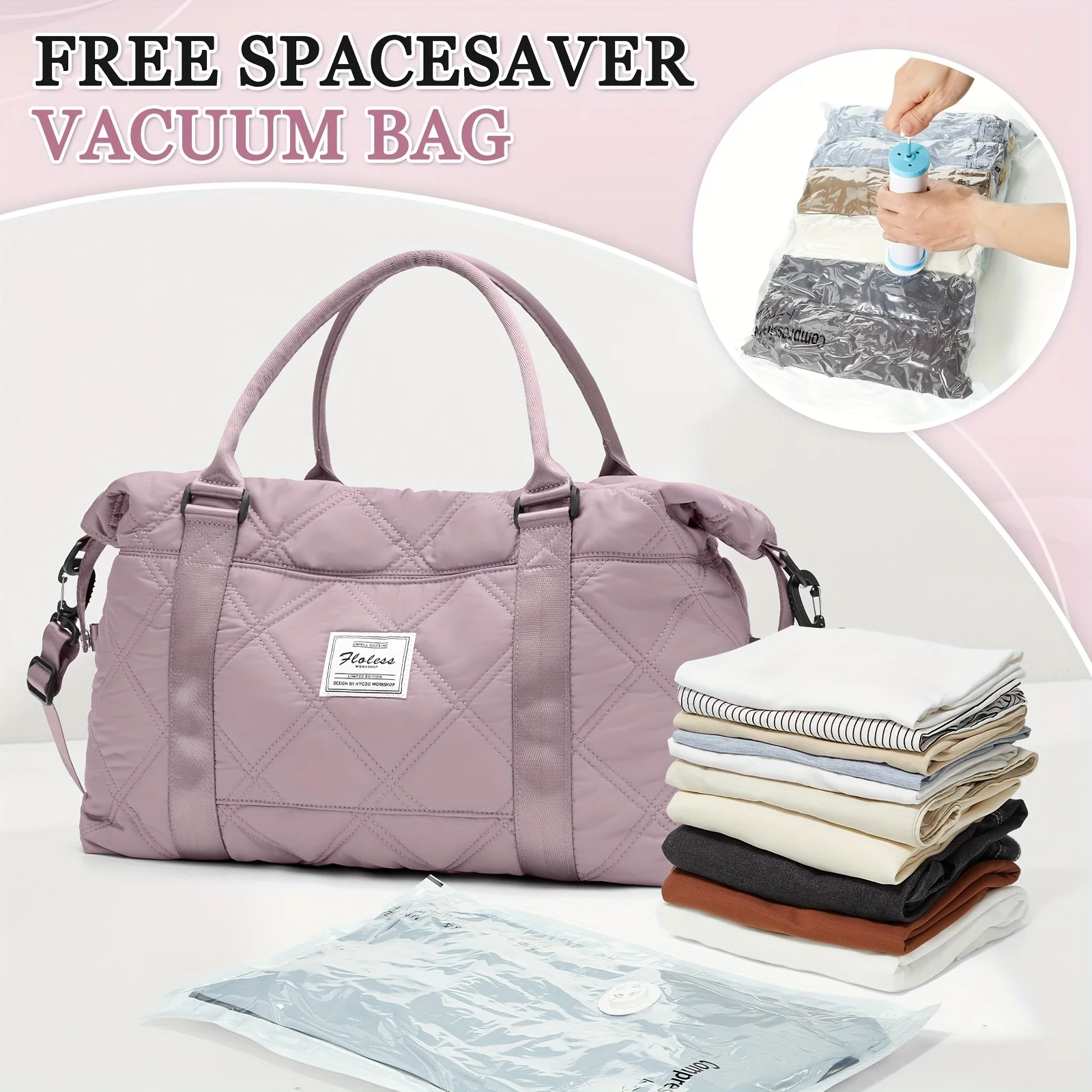 

Вакуумная компрессионная сумка для хранения одежды с насосом, большая вместительная сумка для багажа, дорожная сумка для бизнеса, Duffle, ночная посылка