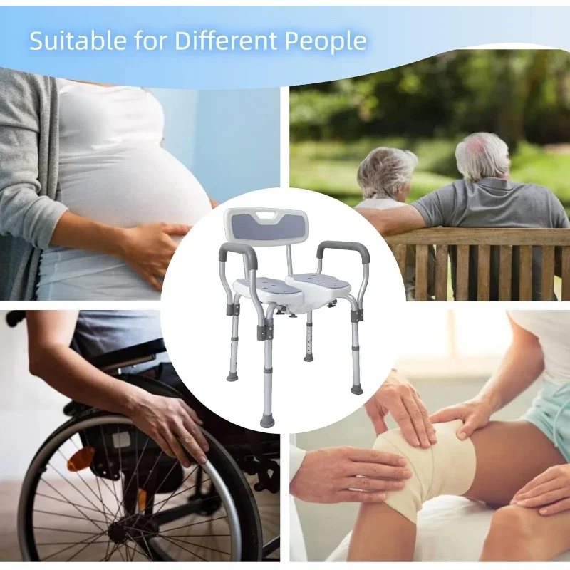 كرسي استحمام BiJun للاستحمام الداخلي، مقعد دش مطور على شكل حرف U كرسي دش عالي التحمل بأذرع وظهر بسعة 400 رطل