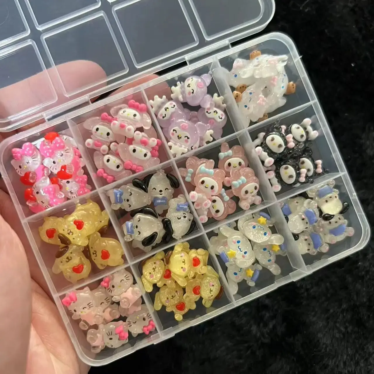 Kawaii Sanrioed Kuromi Hellokitty Nail Charms Kit, Bling/Matte Flatback Resin Design for Nail Phone Case Har clip DIY