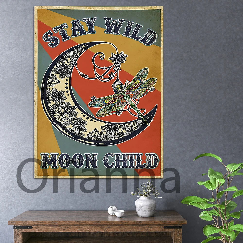 Hd Prints Canvas Paintings Wall Art Stay Wild Moon Child Dragonfly Moon Modular Pictures Vintage Modern Home Decor Funny Poster