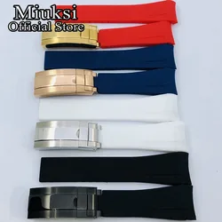 Miuksi 20mm black blue green red white rubber strap curved end watchband with silver rose gold balck stainless steel buckle