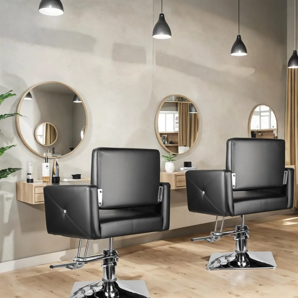 كرسي صالون هيدروليكي عالي التحمل - أسود، ارتفاع قابل للتعديل، دوران 360 درجة، يدعم 300 رطل - مثالي لمصففي الشعر والحلاقين #2