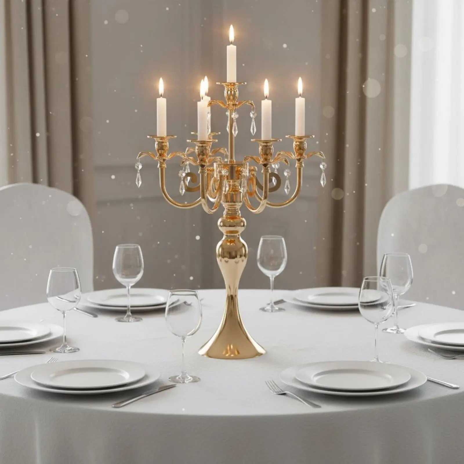 5-Arm Candelabra European Design Gold Candelabra Table Centerpiece Elegant Design Event Decor Easy Assembly for Banquet, Party