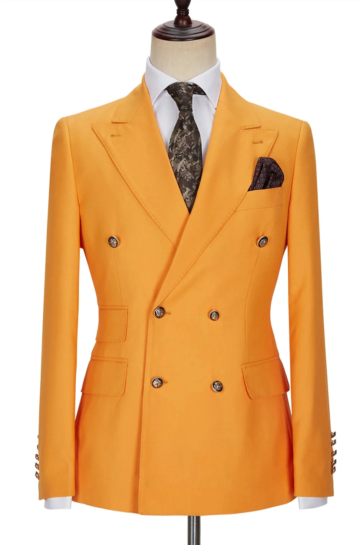 Fashion Wedding Men Suits Tuxedos Orange Groom Wear Formal Suit Custom Size Peaked Lapel 3 Pieces Blazer+Vest+Pant