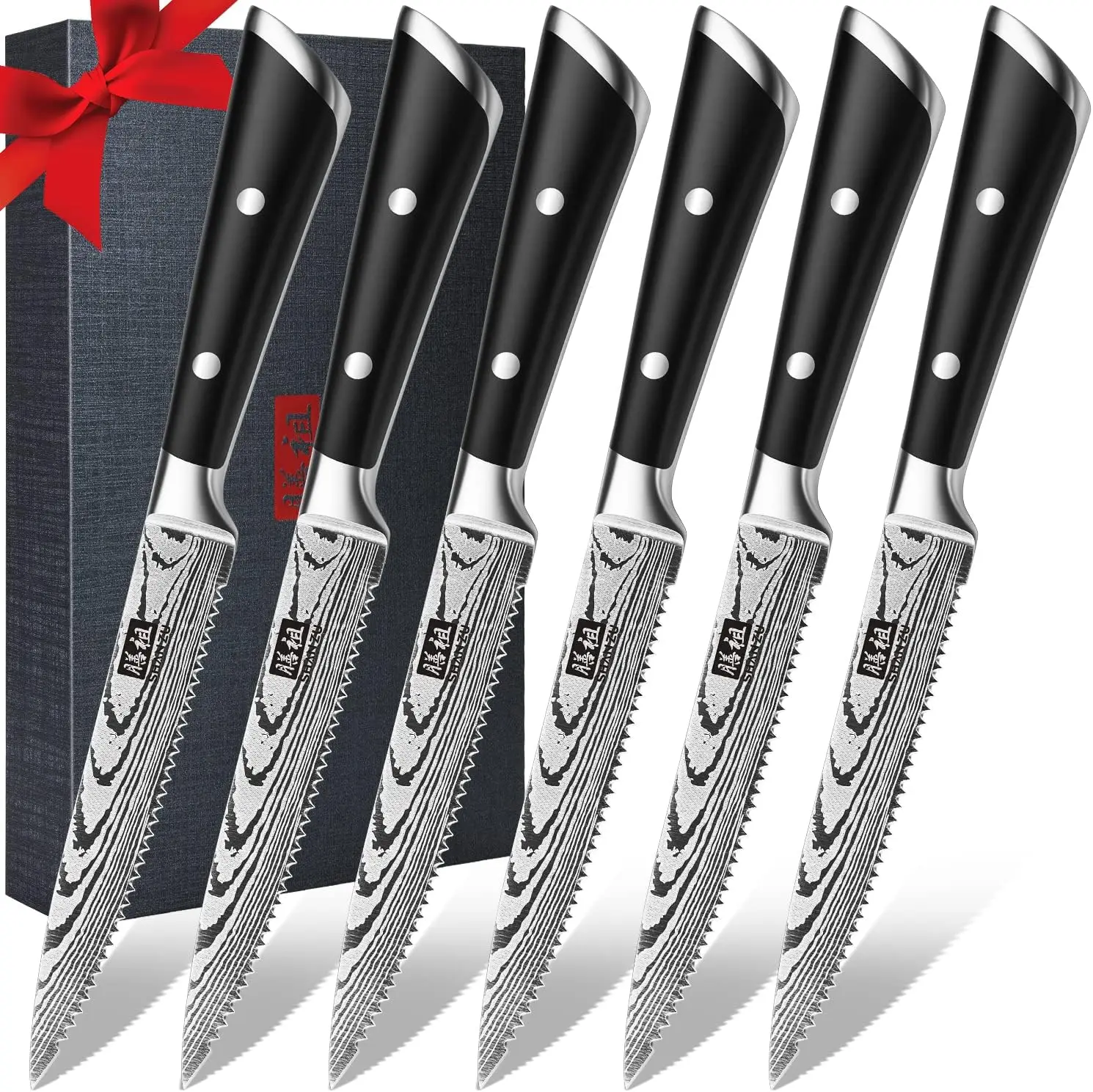 

Steak Set, 6-Piece Steak Knives, Kitchen Steak 5 Inch, High Carbon Stainless Steel Serrated Steak Knives of 6 with Gift Nifes