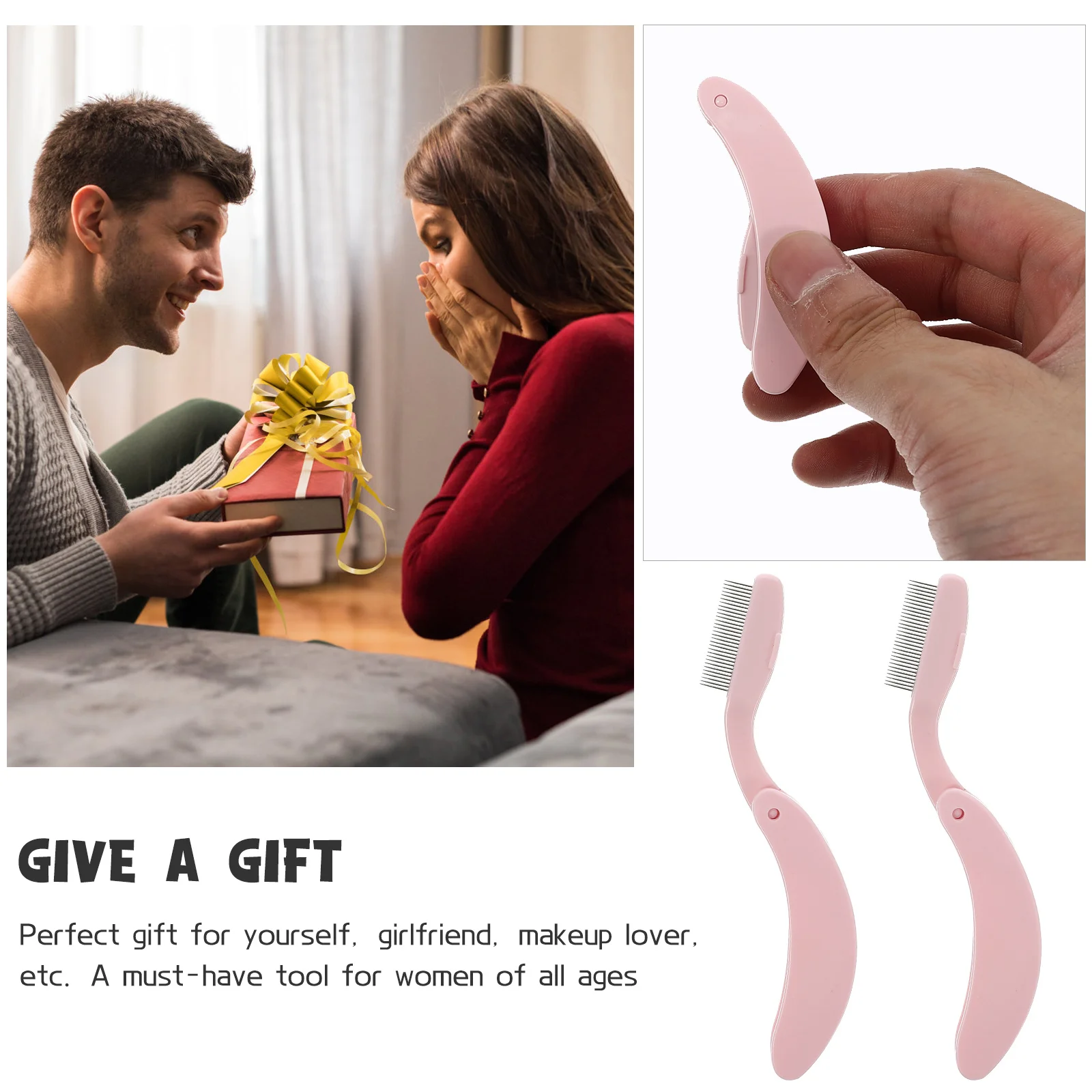 2 قطعة مجموعة مشط الرموش والحواجب من الفولاذ المقاوم للصدأ فاصل رموش الأسنان تصميم مدمج لتطبيق المكياج المثالي للمنزل أو