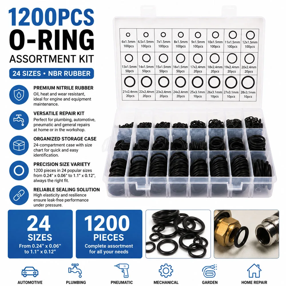1200pcs Rubber O Ring Set Gaskets Seal Nitrile Rubber Bands High Pressure O-Rings Repair Kit Sealing Elastic Band Tools Set