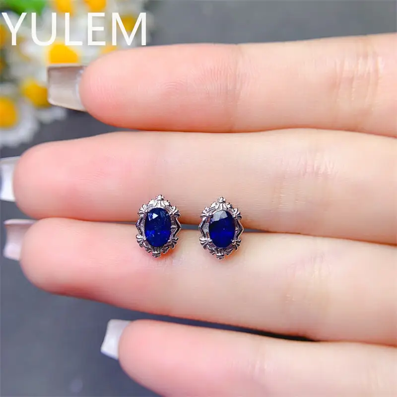 

Elegant Natural Sapphire Stud Earrings 925 Sterling Silver Gemstone 4mm Jewelry for Women Party Birthday Gift