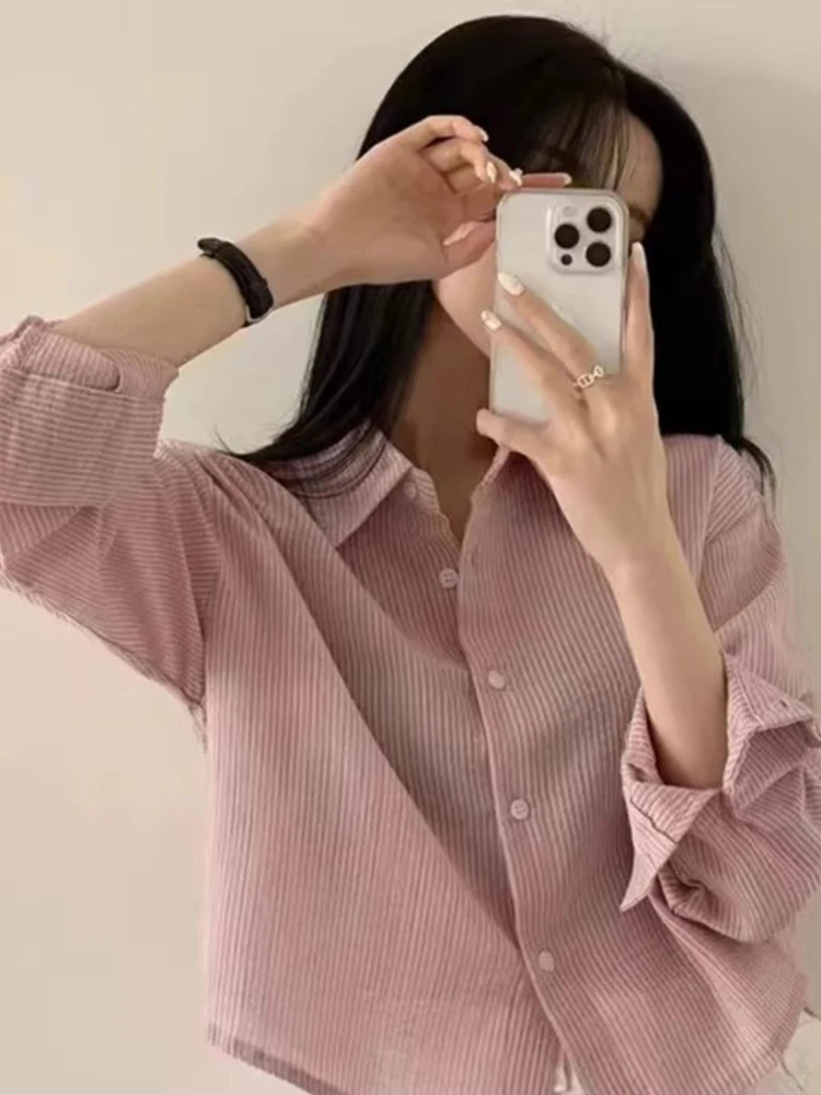 Femmes été bleu rayé Protection solaire irt léger ort vêtements d'extérieur Cardigan coréen Sle Slim Fit Long Sve...