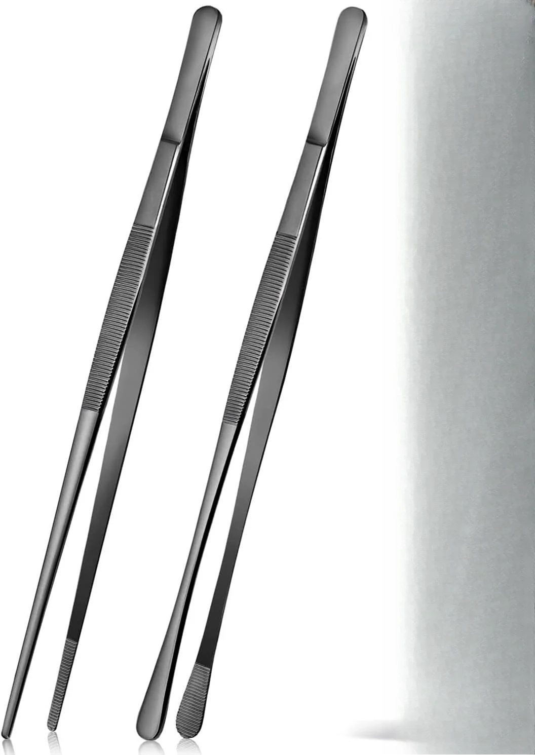 

2-Pc 12" Stainless Steel Precision Tongs, Black, for BBQ & Plating.