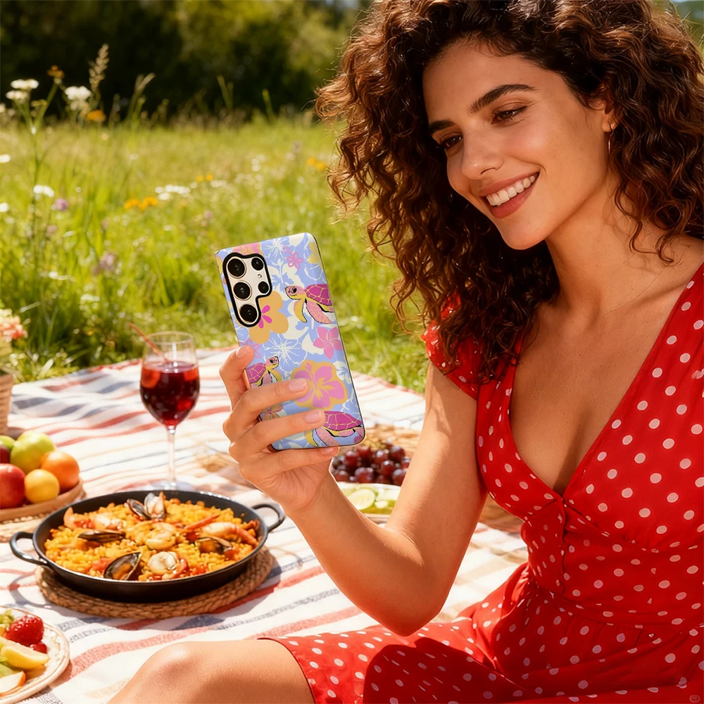 Funda de teléfono Turtle Tropics para Samsung Galaxy S25 Ultra S24 S23 Ultra Plus, funda trasera de doble capa a prueba de golpes