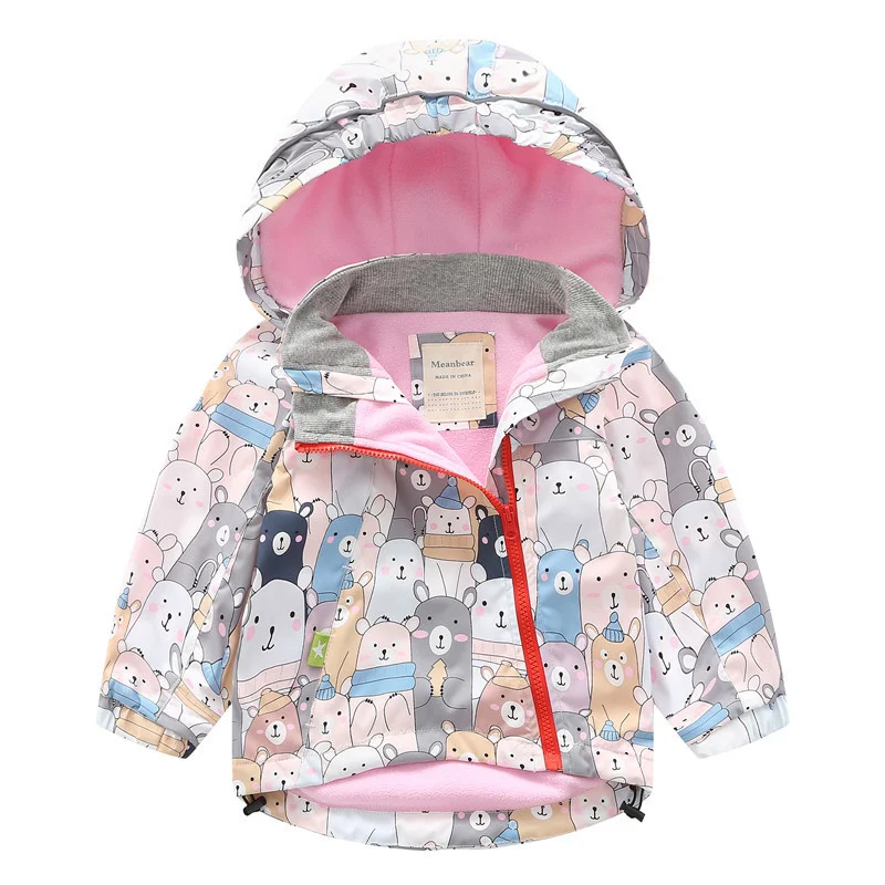 

New Style Spring Autumn Child Kid Clothes Baby Girls Cartoon Double-Deck Windproof Waterproof Outwear Inner Polar Fleece