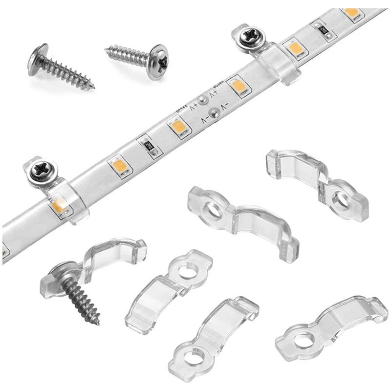 50Pcs For 5730/5050/2835/3014 SMD LED Waterproof Strip Light Mounting Brackets Clip Side Fixing Clips With Screws 10MM