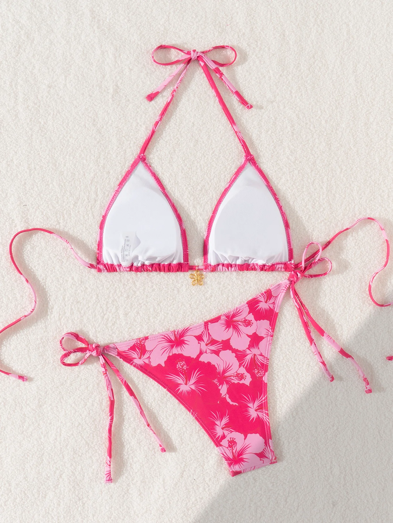 Sexy Bikini-Set mit Metallblumen-Anhänger-Print, Damenmode, ausgehöhlter Push-Up-Badeanzug für Strandurlaub, weibliche Badeanzüge – Detail 5