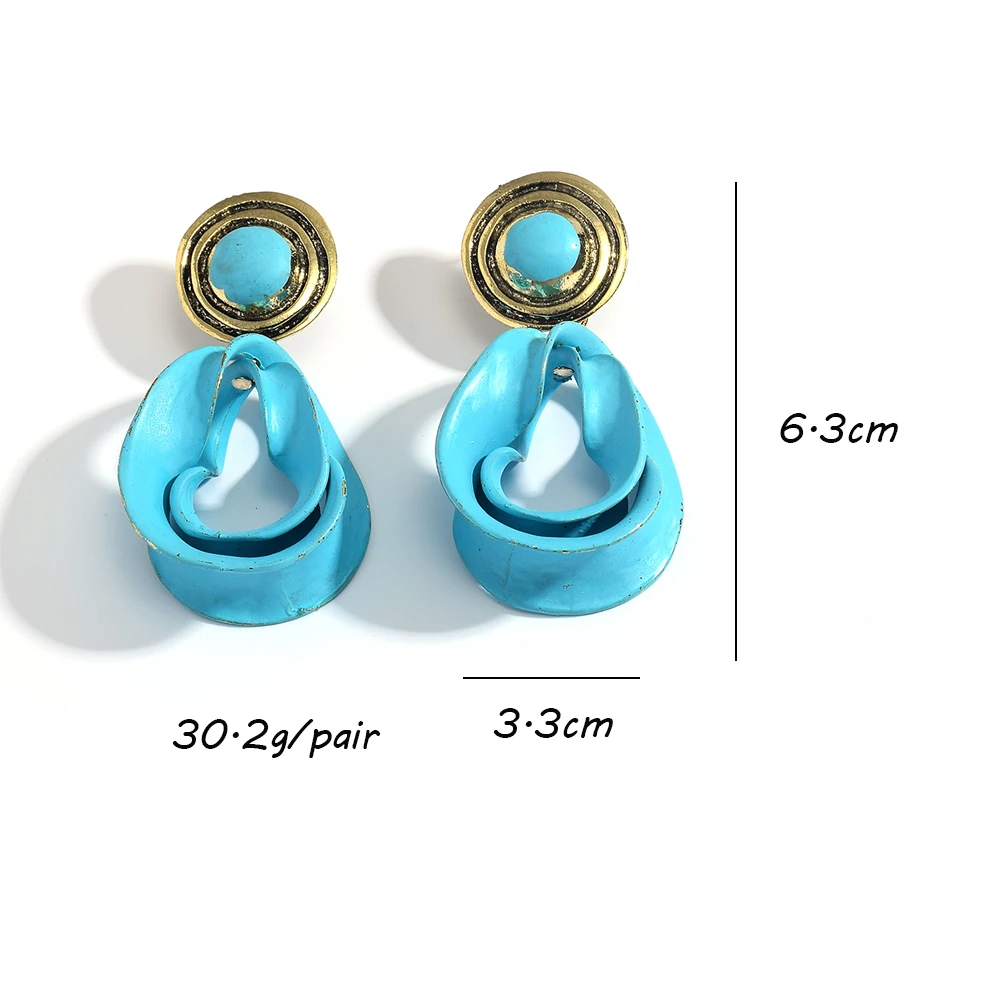 Unique Vintage Gold Color Enamel Dangle Earrings For Women Big Metal Pendant Drop Earring Fashion Brand Jewelry Gifts Wholesale